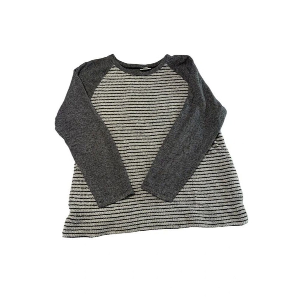 J.Jill Gray Black Textured Stripe Raglan Sleeve Knit Sweatshirt Sweater Size L